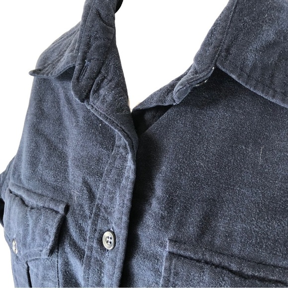 L.L.Bean Flannel Cotton Shirt Women 16 Navy Full Buttoned Front Long Sleeves - Picture 2 of 9